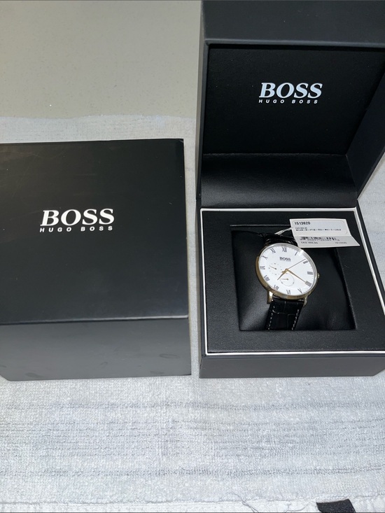 Hugo Boss Other - Hugo Boss Men's White Dial Gold Case Black Leather Strap Watch EUC